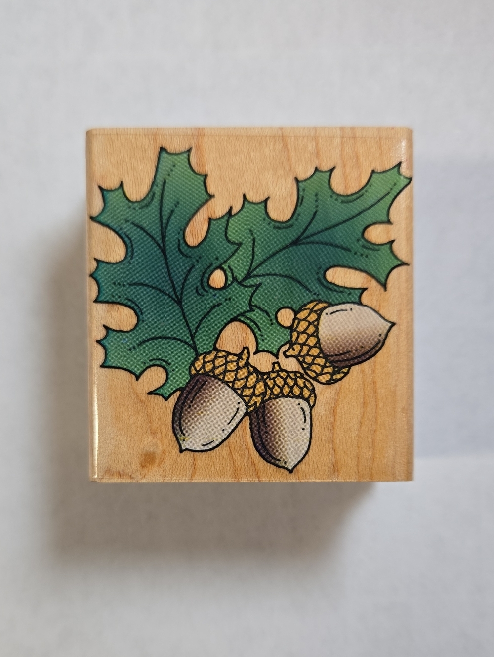 Holiday Holly & Acorn Wood Mounted Rubber Stamp